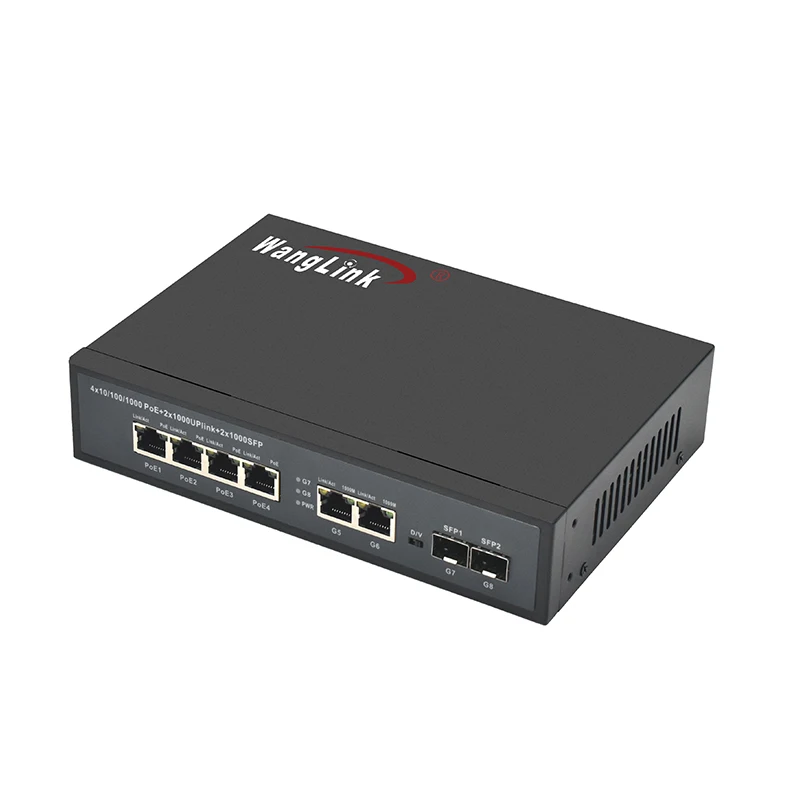 Wanglink 48V AI+6KV Gigabit Ethernet Switch 10/100/1000M 4 PoE+2Port Uplink+2 SFP Ethernet PoE Switch for IP Camera