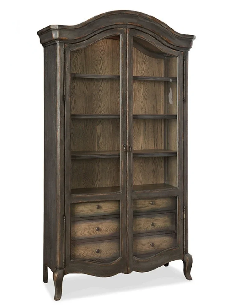 French country solid wood side panel American light luxury retro old glass villa restaurant furniture wine cabinet