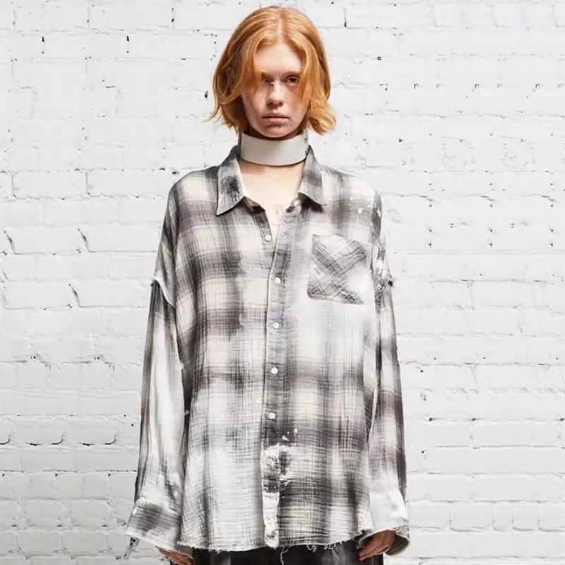 NIGO LP Men's Women's Black And White Checkered Vintage Cotton Spring and Autumn Long Sleeve Shirt #nigo61453