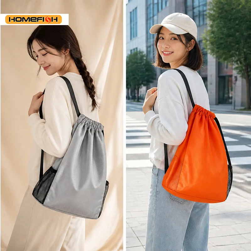 HOMEFISH Sports Drawstring Backpack Large Capacity Sackpack Gym Swim Beach Basketball Bag for Fitness Travel Outdoor Sport
