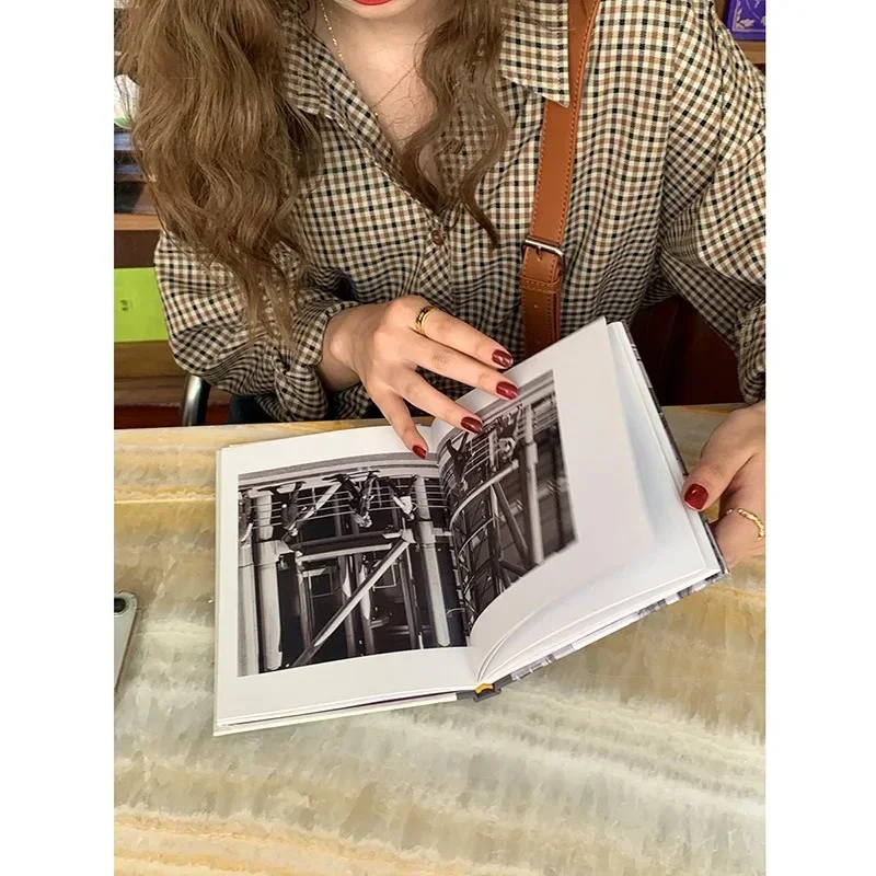 

Vintage Women's Plaid Shirt Korean Style Office Lady Youthful Blouse Japanese Harajuku Long Sleeve Button Clothes Autumn