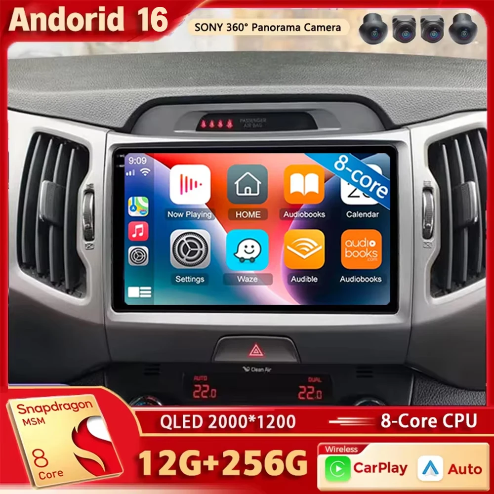 Android 16 For Kia Sportage 3 SL 2010-2016 2K QLED Android Car Radio Multimedia Video Player GPS Stereo CarPlay 4G Head Unit Dsp