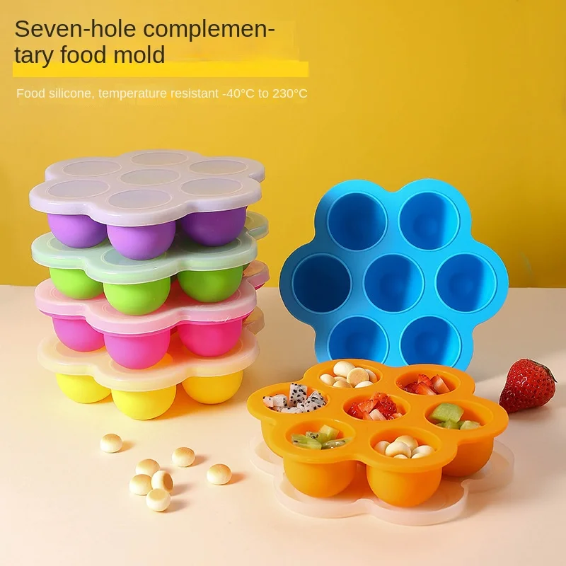 130g Silikon-Box für Beikost mit 7 Fächern und Deckel, Kinder-Snack-Frischhaltebox, Eiswürfelform, für Heißluftfritteuse und Eierdämpfer