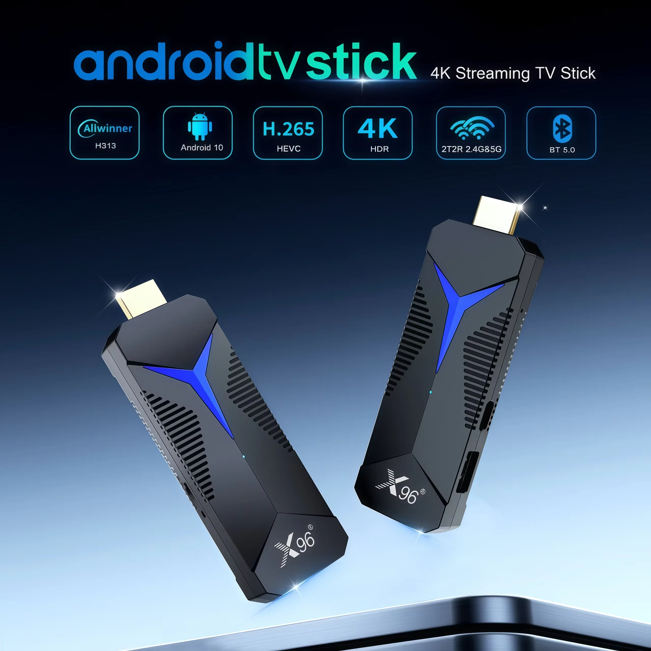 X96S 600 TV Stick Allwinner H313 Android10 2GB+16GB 4K HDR H.265 2T2R Dual Band WiFi BT5.0 Voice Remote Portable TV Dongle