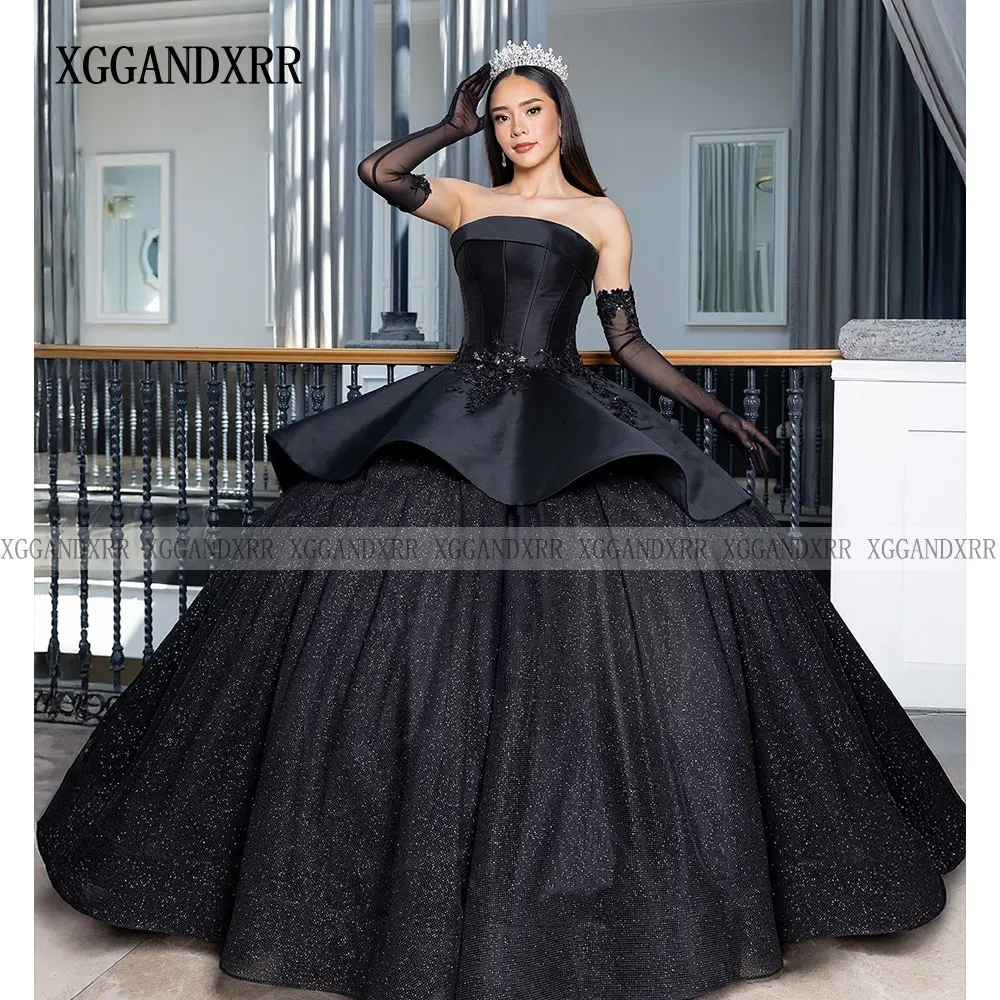Robe De bal noire personnalisée robes De Quinceanera 2025 tissu étincelant robes De 15 Quinceañera princesse douce 16 anniversaire Gala