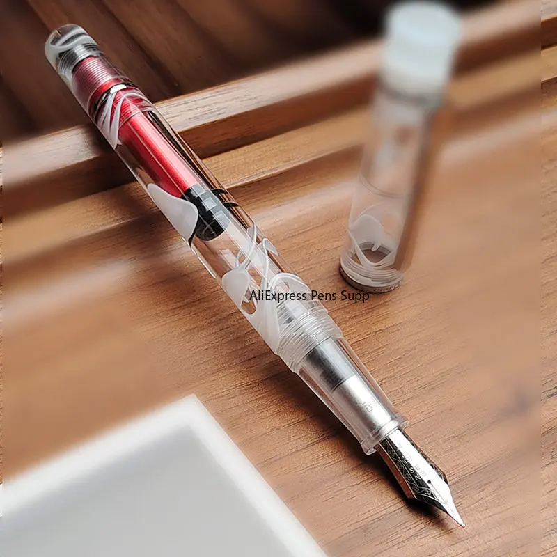 PENBBS-pluma estilográfica de pistón acrílico, punta fina con caja de regalo, 495