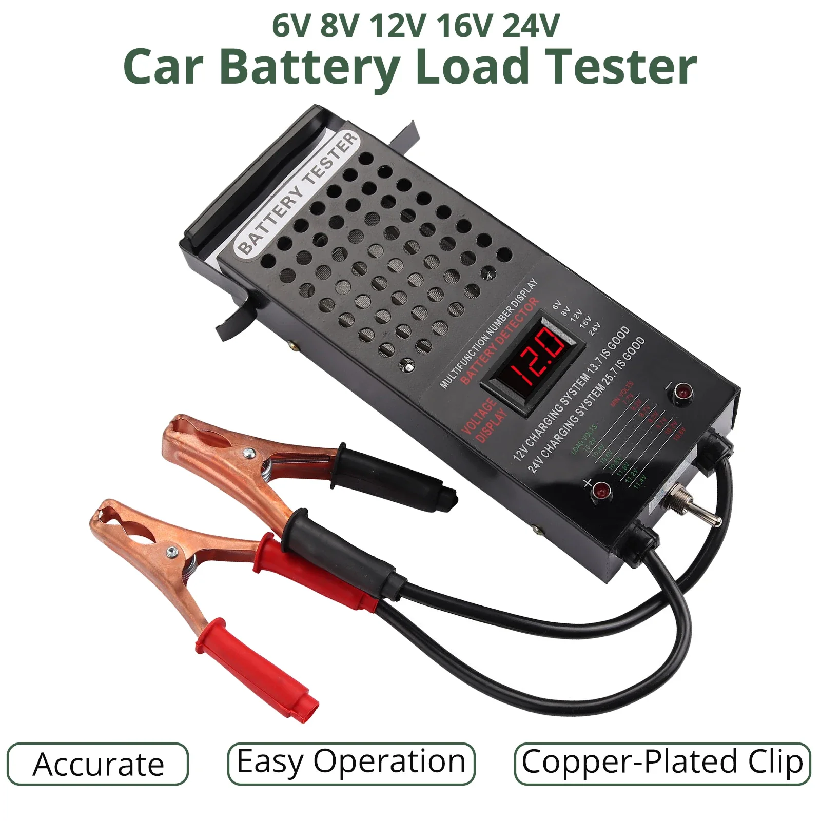 Automotive 6/8/12/24V Battery Load Tester  Voltmeter Voltage Tester LCD Display for Car,RV, Motorcycles, ATV, Boats, Vehicle