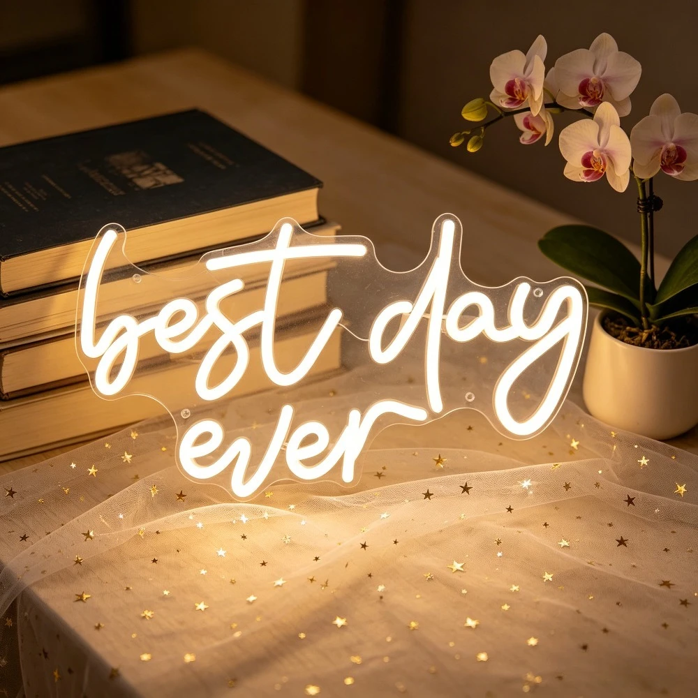 Best Day Ever USB Neon Sign LED Wall Light for Wedding Birthday Bridal Shower Party Living Room Banquet Celebration Wall Decor