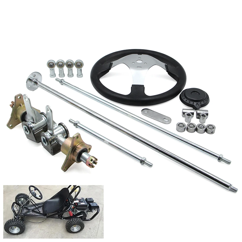 Front Steering Wheel Gear Rack Shaft Tie Rod Strut Kit 6 inch Knuckle Spindle Hub For 168cc Quad Go Kart ATV UTV Cart Parts