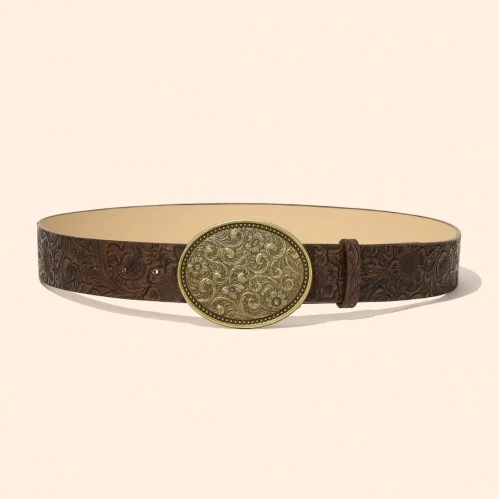 Fashion PU Leather Western Cowboy Belt Retro Punk Rock Carved Buckle Embossed Belt Y2K Vintage Waistband For Man Women