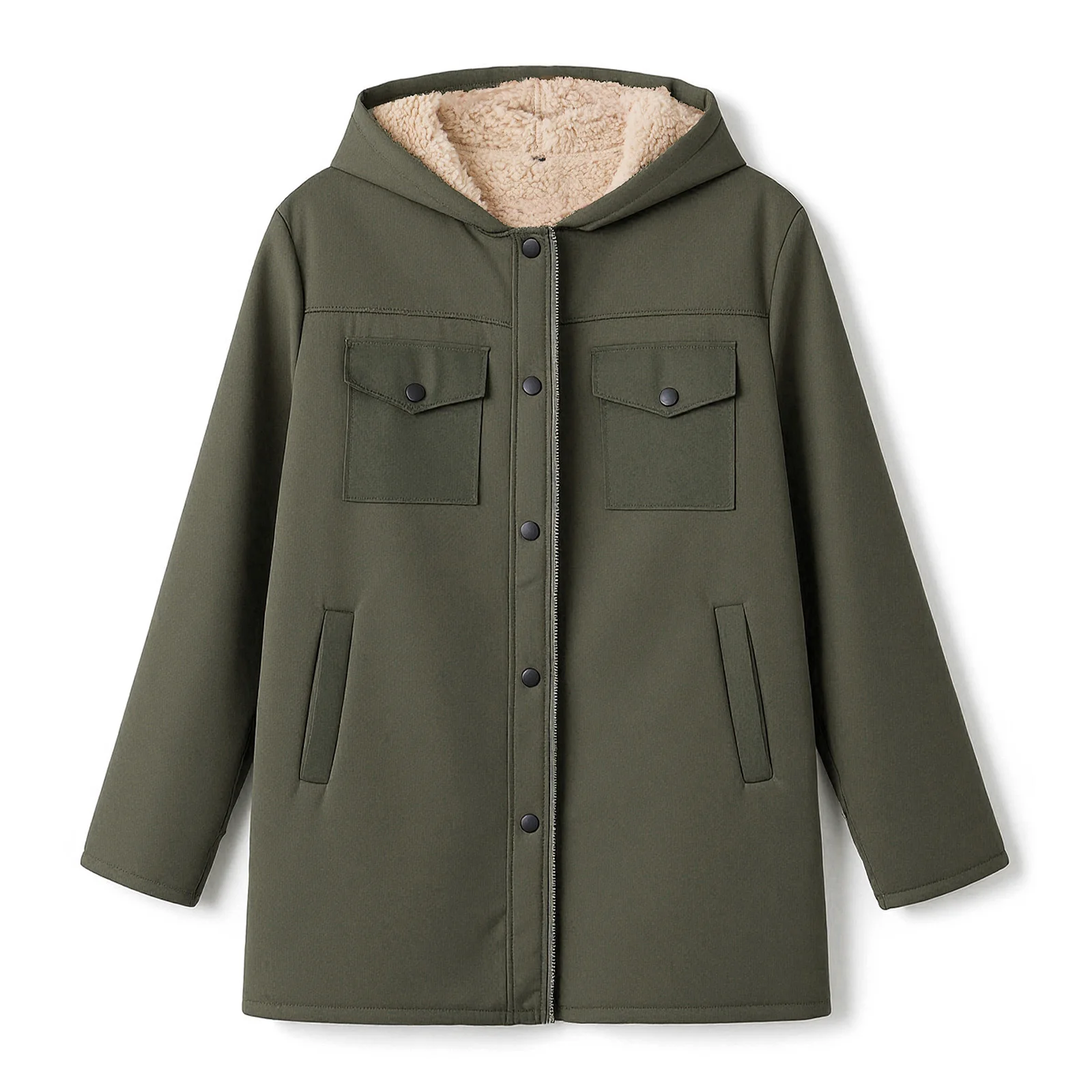 

Men's Warm Suede Hooded Jacket with Pocket Fashionable Casual Solid Color Long Sleeve Zipper Up Long Outerwear