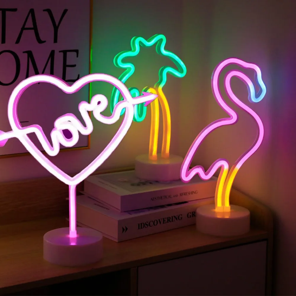 Neon Night Light Sign Flamingo Coconut Tree Cactus Table LED Lamp Kids Birthday Gifts Christmas Art Bedroom Decor Battery/USB