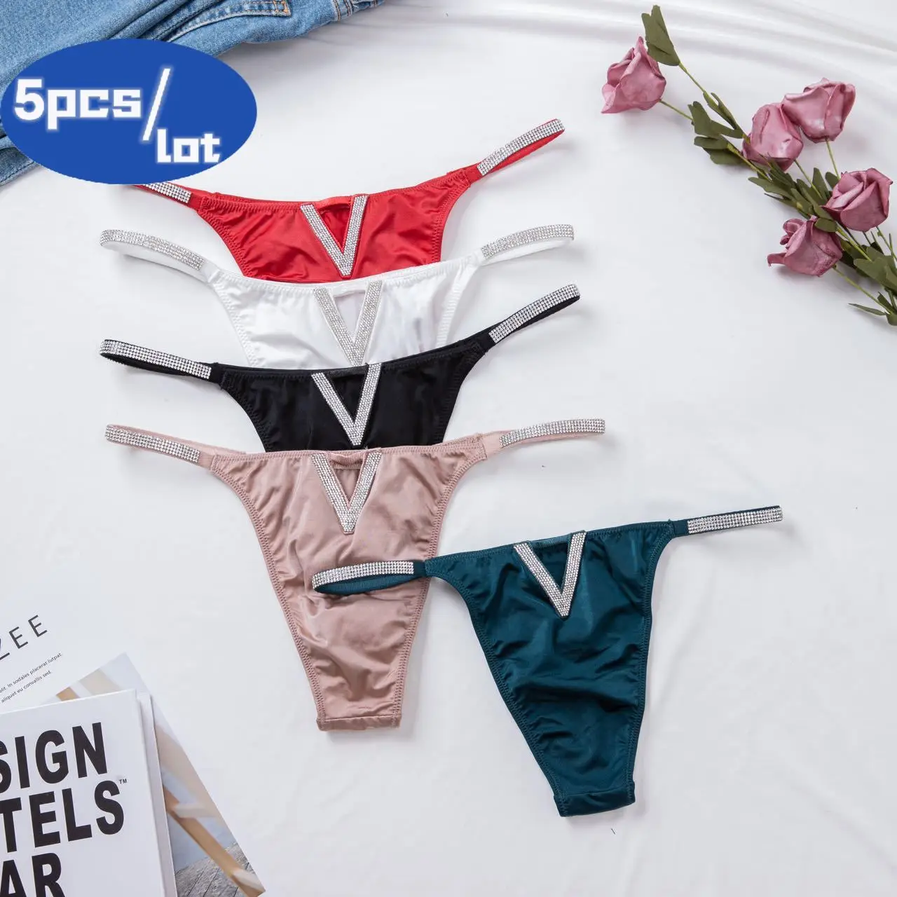 

Women Ice Silk Underwear Women Panties Thong Low Waist Sexy Secret V Letter G-string Lingerie Brief Seamless Panty