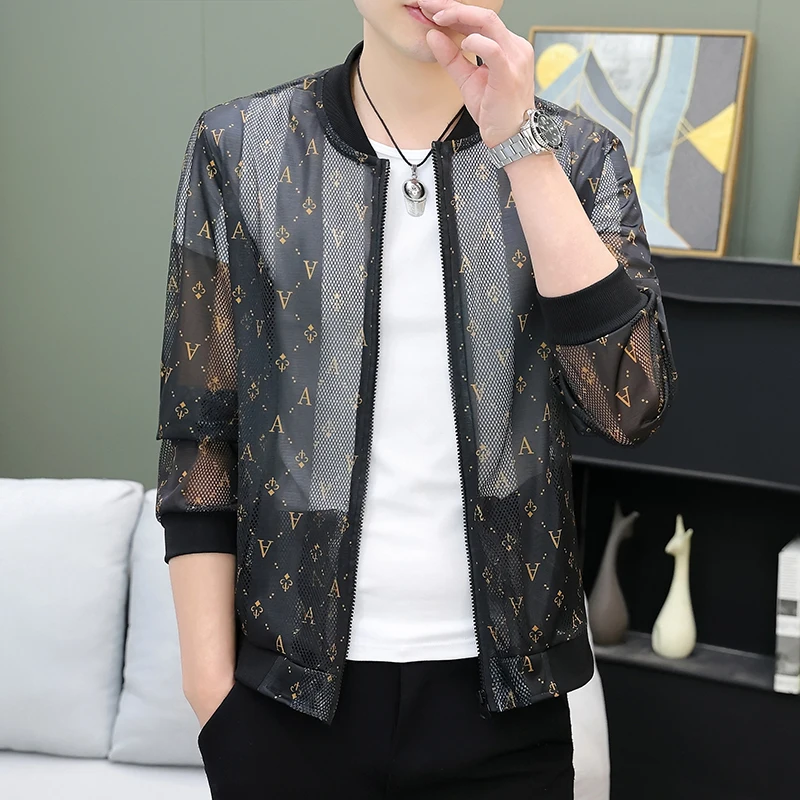 Open-weave Sun-protective Men Letters Korean-style Casual Fishing-travel Casual Multi-purpose Sport Print Sun-protective Jacket