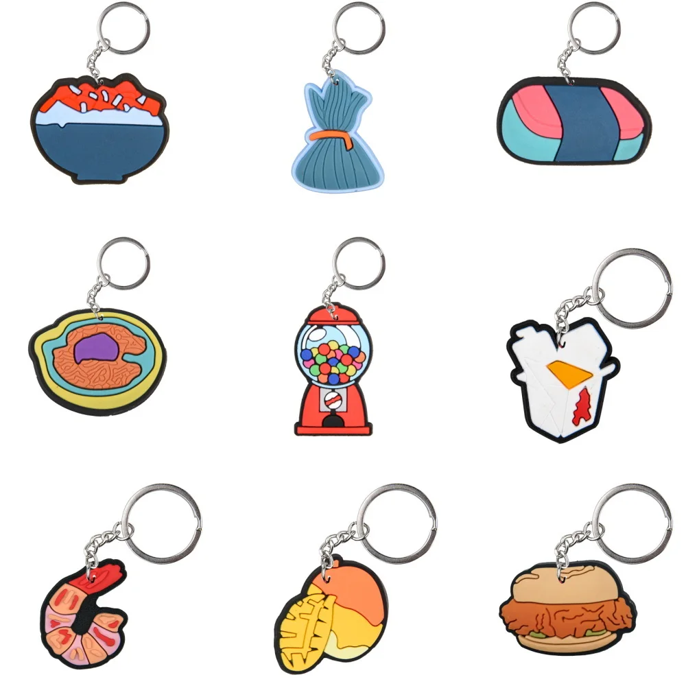 1pcs Condiment Salt Sugar Food Keychains Boys Girls Keyrings Kids Pop Corn Key Chains Hamburger Key Rings For Halloween Gifts