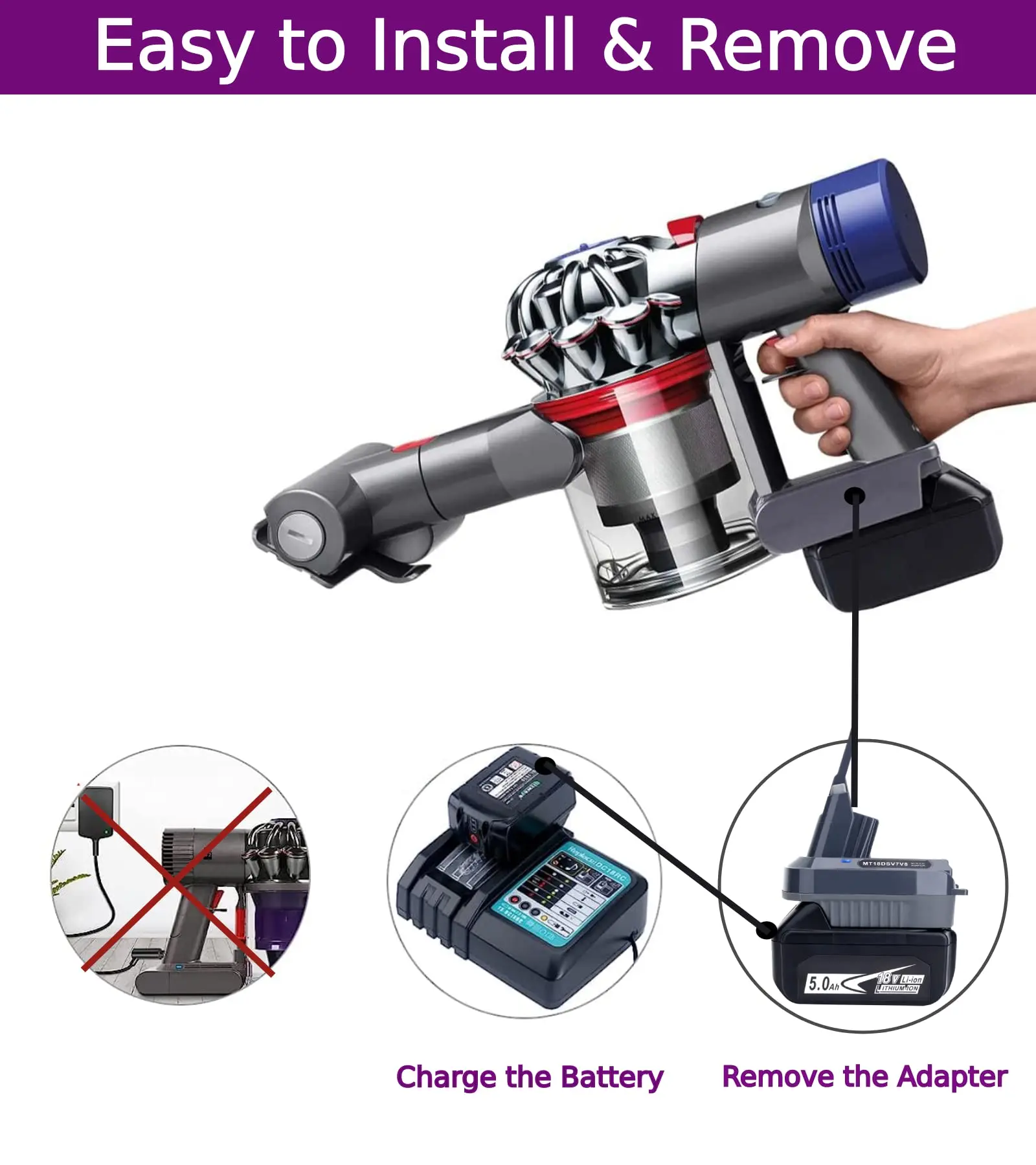 HAKSINKY MT18DSV7V8 Battery Adapter Compatible for Makita 18V Lithium Battery Converted To Replace for Dyson V7/V8 Battery