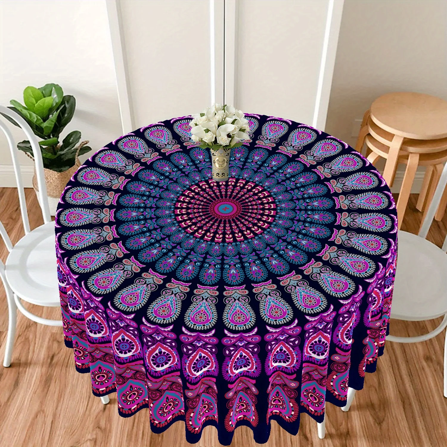 1pc Round Mandala Tablecloth 150CM Boho Ethnic Style Table Cloth Absorbent And Wrinkle Free Circle Table Cover for Home Kitchen