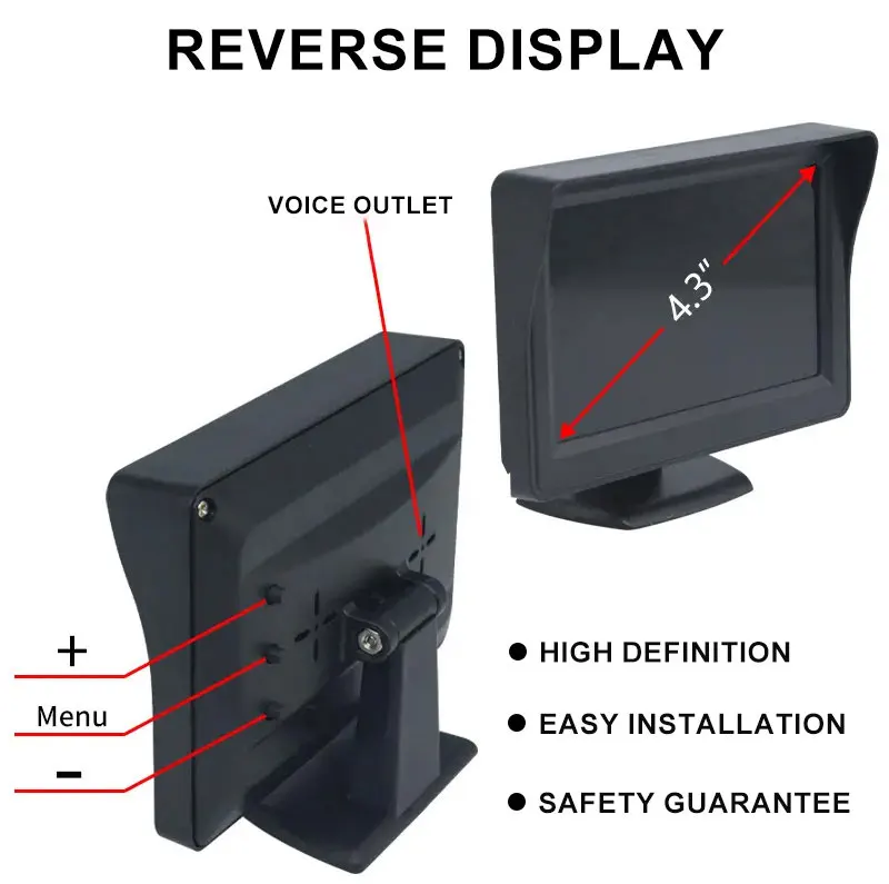 4,3-Zoll AHD/HD Auto-Monitor für Rückfahrkamera, HD Digitaler Farb-LCD-Bildschirm mit Einfacher Installation – Detail 3