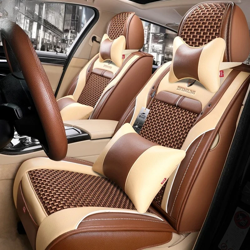 High Quality Leather Wear-Resistant Easy Clean Auto Upholstery Set Ice Silk Decorative Universal Car Seat Covers Full Set