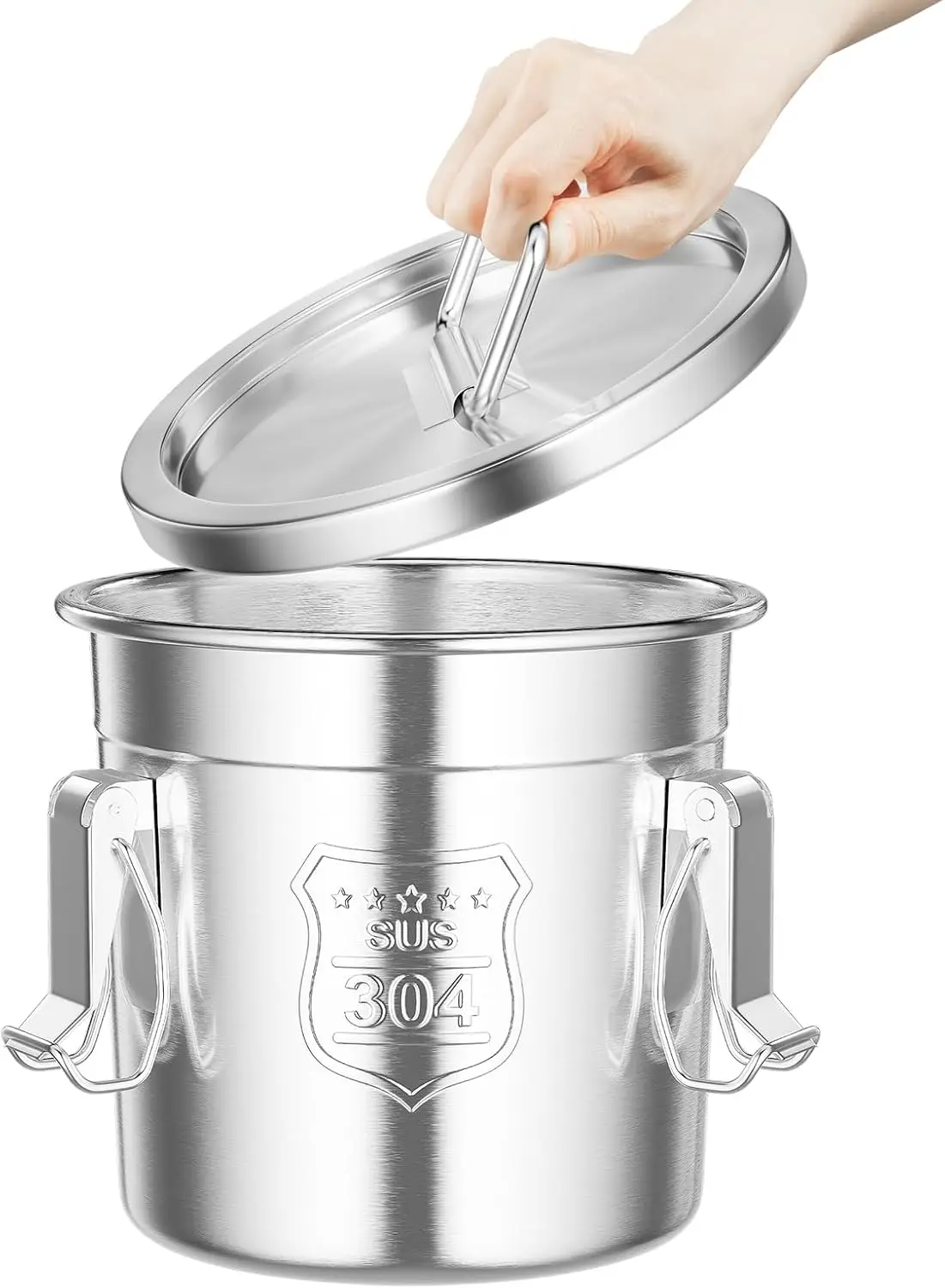 Cubo de acero inoxidable con tapa y asas, botes de almacenamiento de alimentos, contenedores cilíndricos para arroz, cereales, granos de café