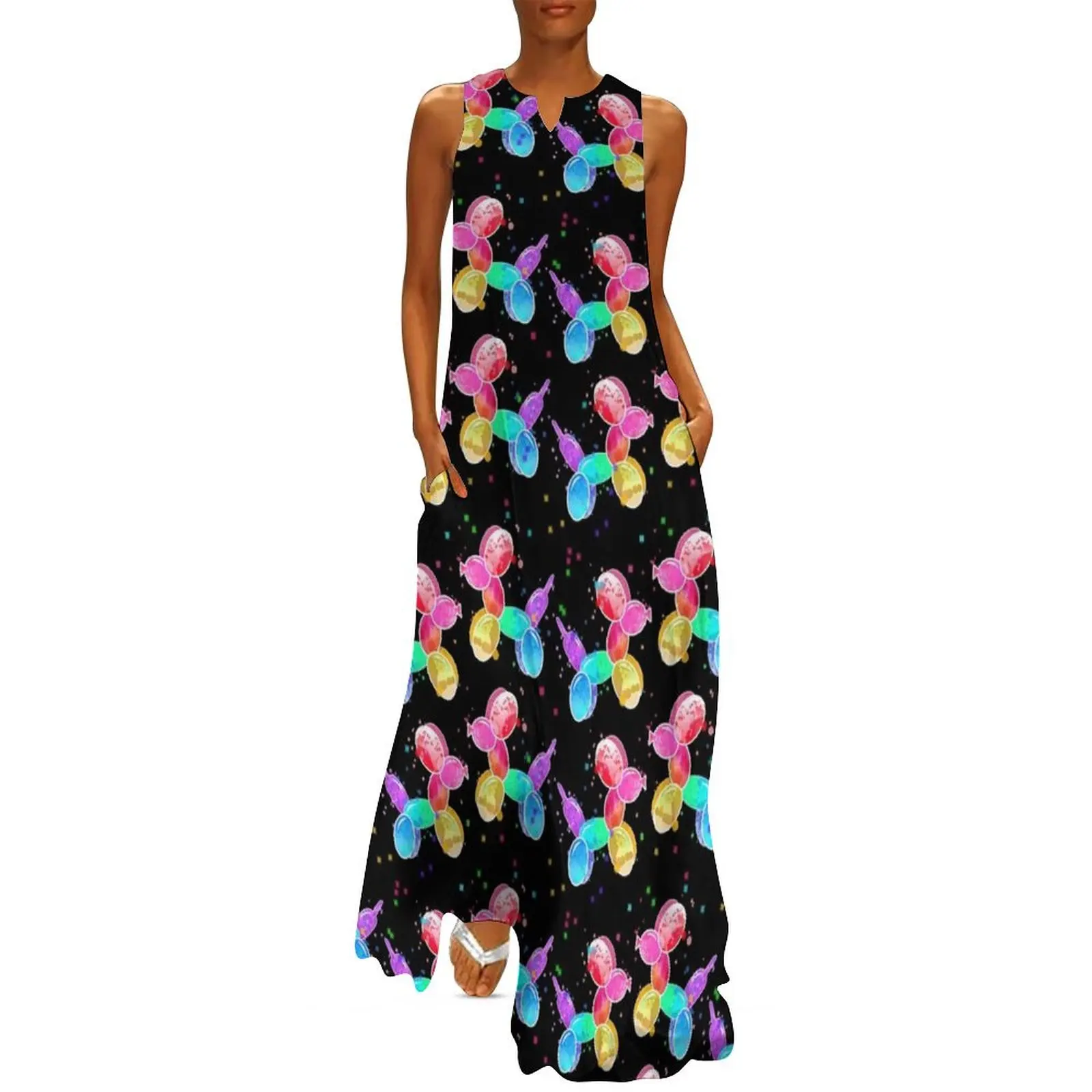 

Watercolor Balloon Dogs on black Long Dress evening dress ladies women long dresses