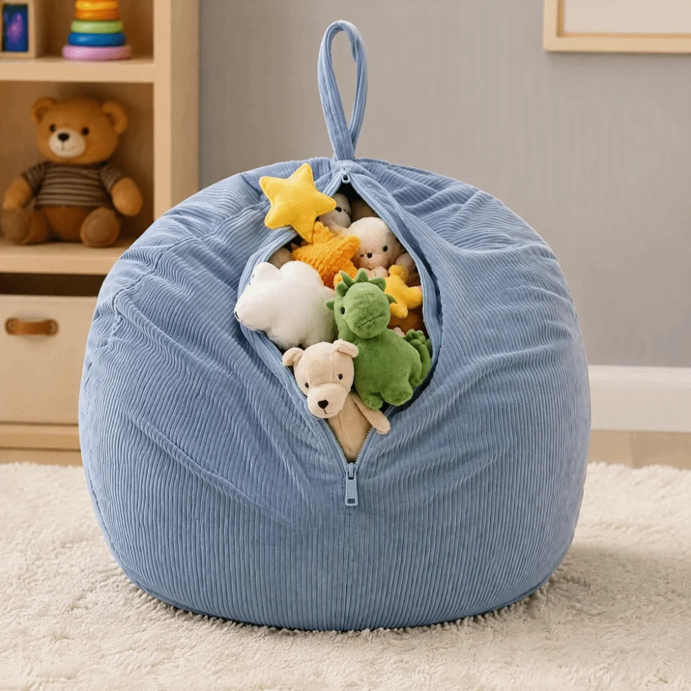 Corduroy Bean Bag Cover Washable Cover Without Inner Filler Beanbag Slipcover Removable Cover Single‑Seat
