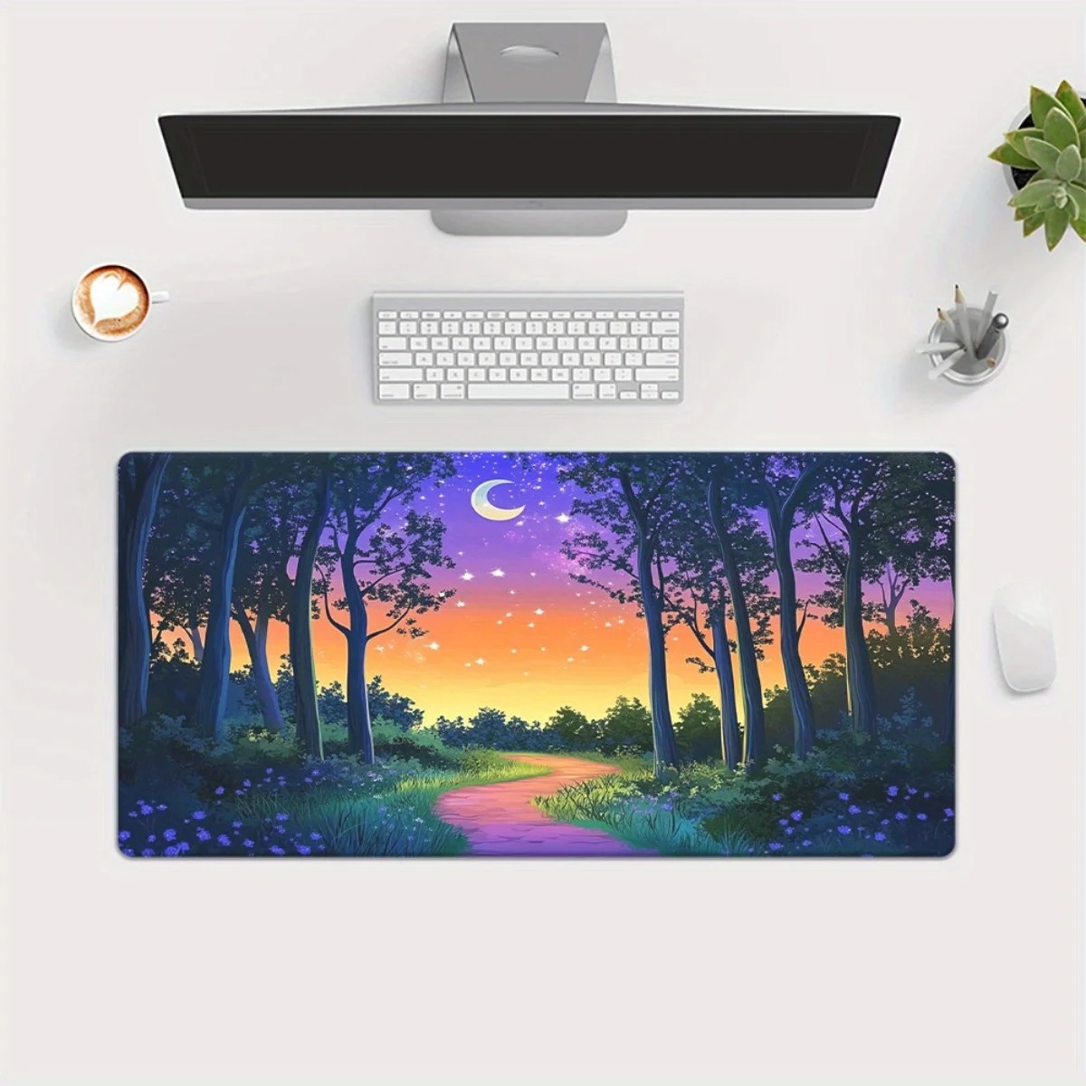 Sunset Forest Path XXL Mousepad Rubber Gaming Desk Mat for Computer PC Office