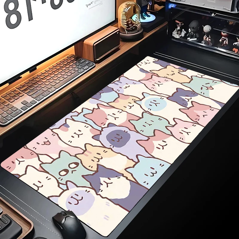 Imagem -05 - Bonito Gato Rosa Mouse Pad Não-deslizamento Gaming Mouse Mat Laptop Grande Mousepad Kawaii hd Print Art Teclado Pad Borda de Bloqueio Table Mats