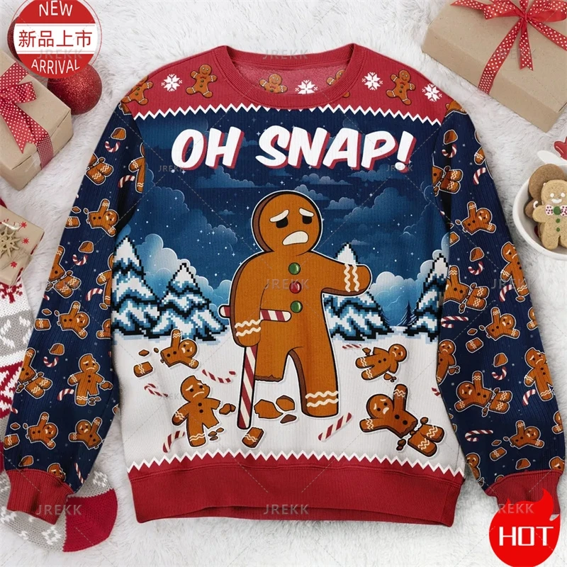 3D Cookie Gingerbread Print Sweater, Gingerbread Sweatshirt, Cookie Ugly Christmas Sweater Women Mens Funny Christmas