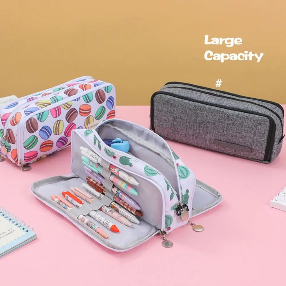 Portable Large Storage Pencil Bag Zipper 3 Compartment Pen Case Cute Creative Pencil Pouch Office
