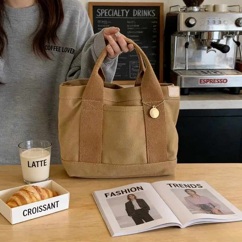 

Insulated Lunch Bag for Office Commuters Reusable Canvas Tote with Handle Lunch Box Carrier Thermal Meal Bag