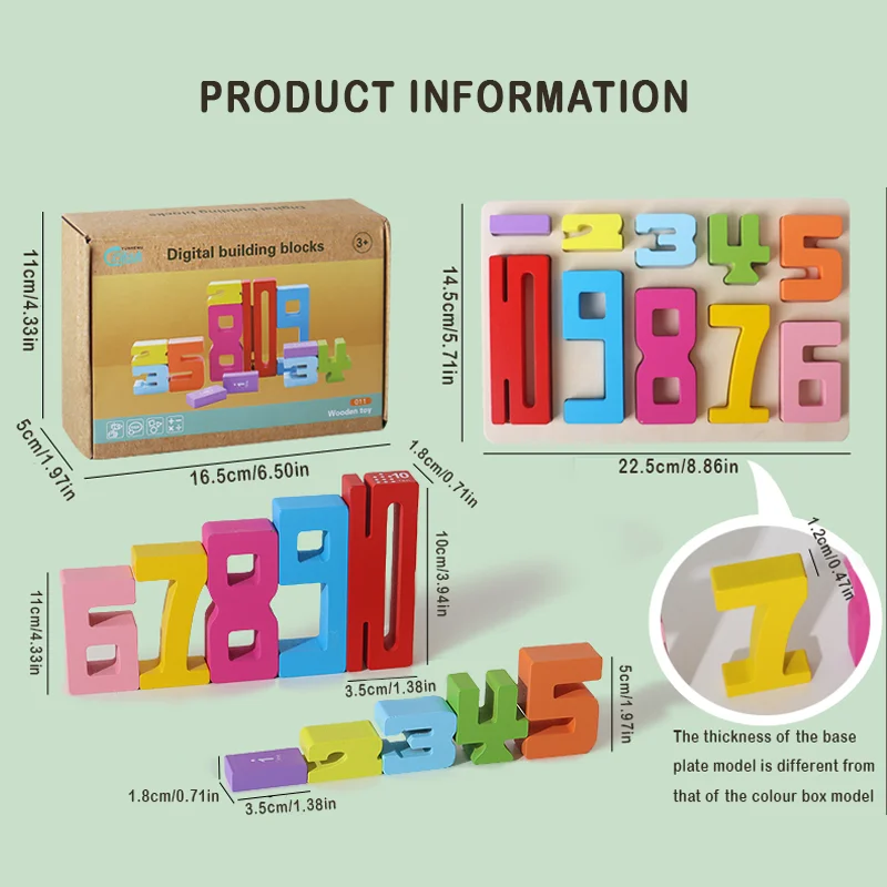 Wooden educational digital blocks, creative puzzles, stacking toys, fun brain-burning, early education topics, Montessori style