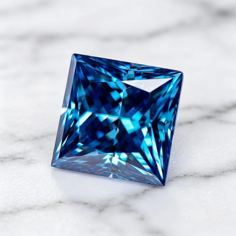 Moissanit-Stein im Princess-Schliff, saphirblau, im Labor gezüchteter Edelstein für DIY-Schmuckherstellung, besteht den Diamanttest mit Zertifikat. – Detail 3