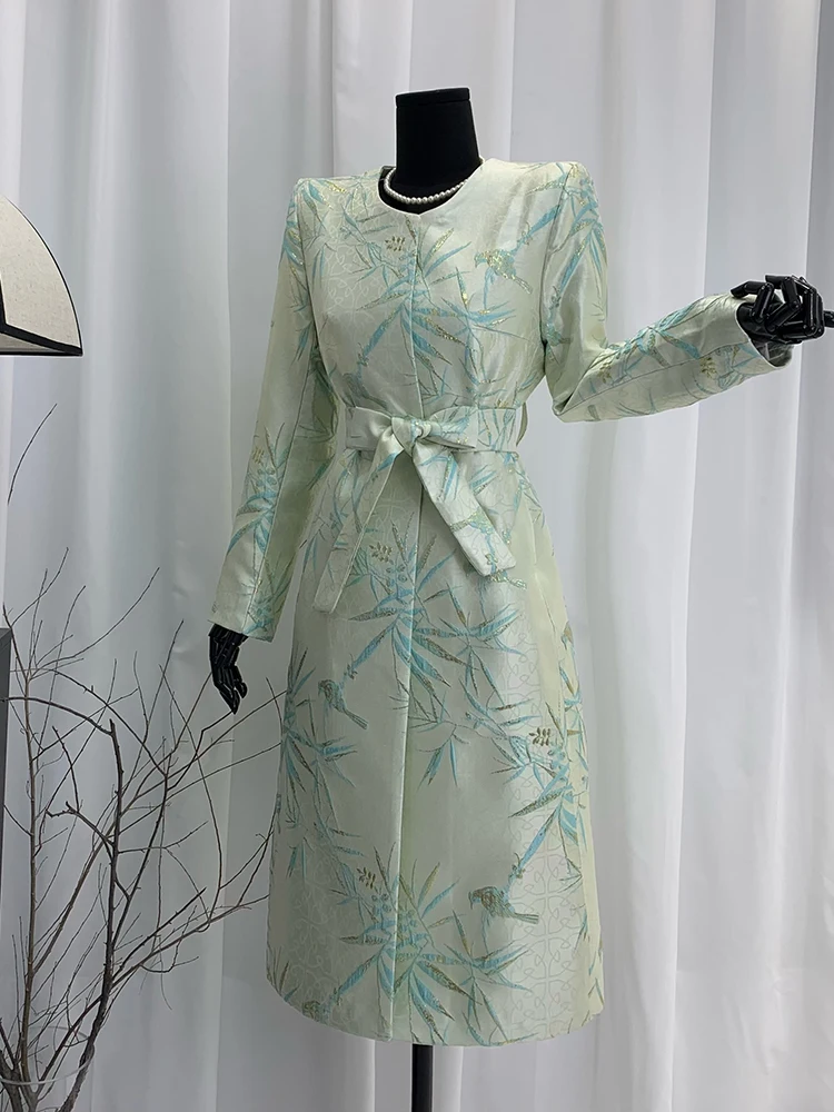 

Женский костюм из атласа с вышивкой Ele round Ne: модное весенне-осеннее пальто на молнии с длинными рукавами, миди-длина