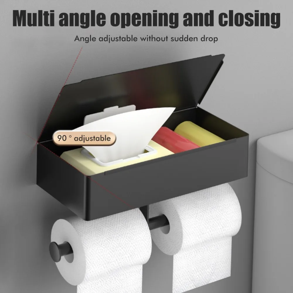 Practical Stainless Steel Toilet Paper Holder Black Overall Height 15.5cm Toilet Roll Holder Wipes Dispenser for Toilet