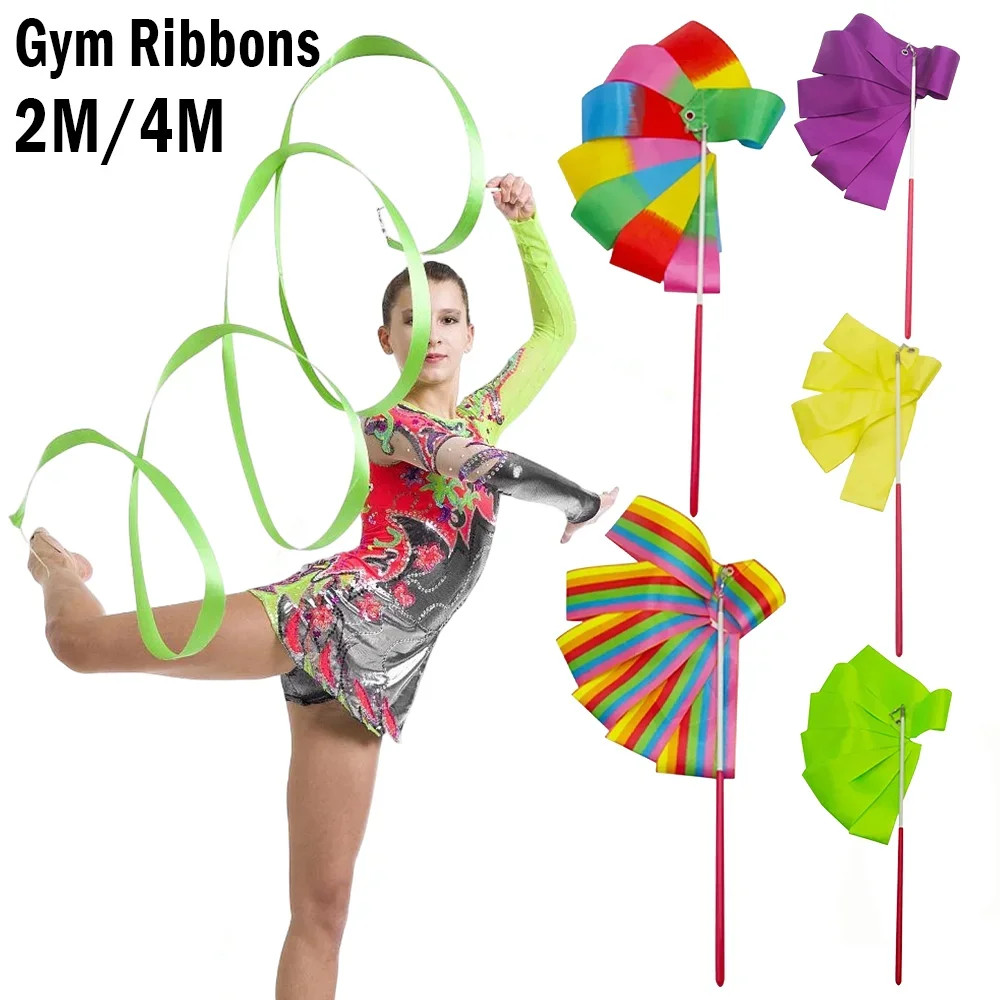 

Artistic Gymnastics Ribbon Pro Twirling Colorful Streamer Kids Girls Gym Dance Ballet Performance Prop Ribbon 2M/4M Training