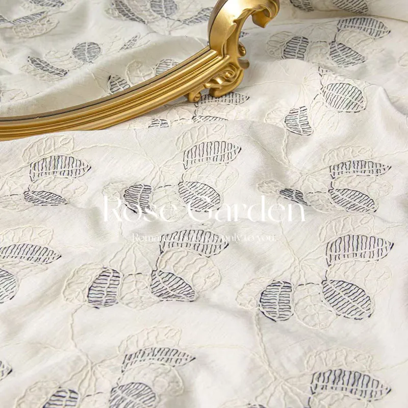 L100XW130CM Autumn Winter New Two Tone Cord Stitch Embroidered Fish Scale Leaf Floral Fabric Qipao Hat Bag Decoration DIY Sewing