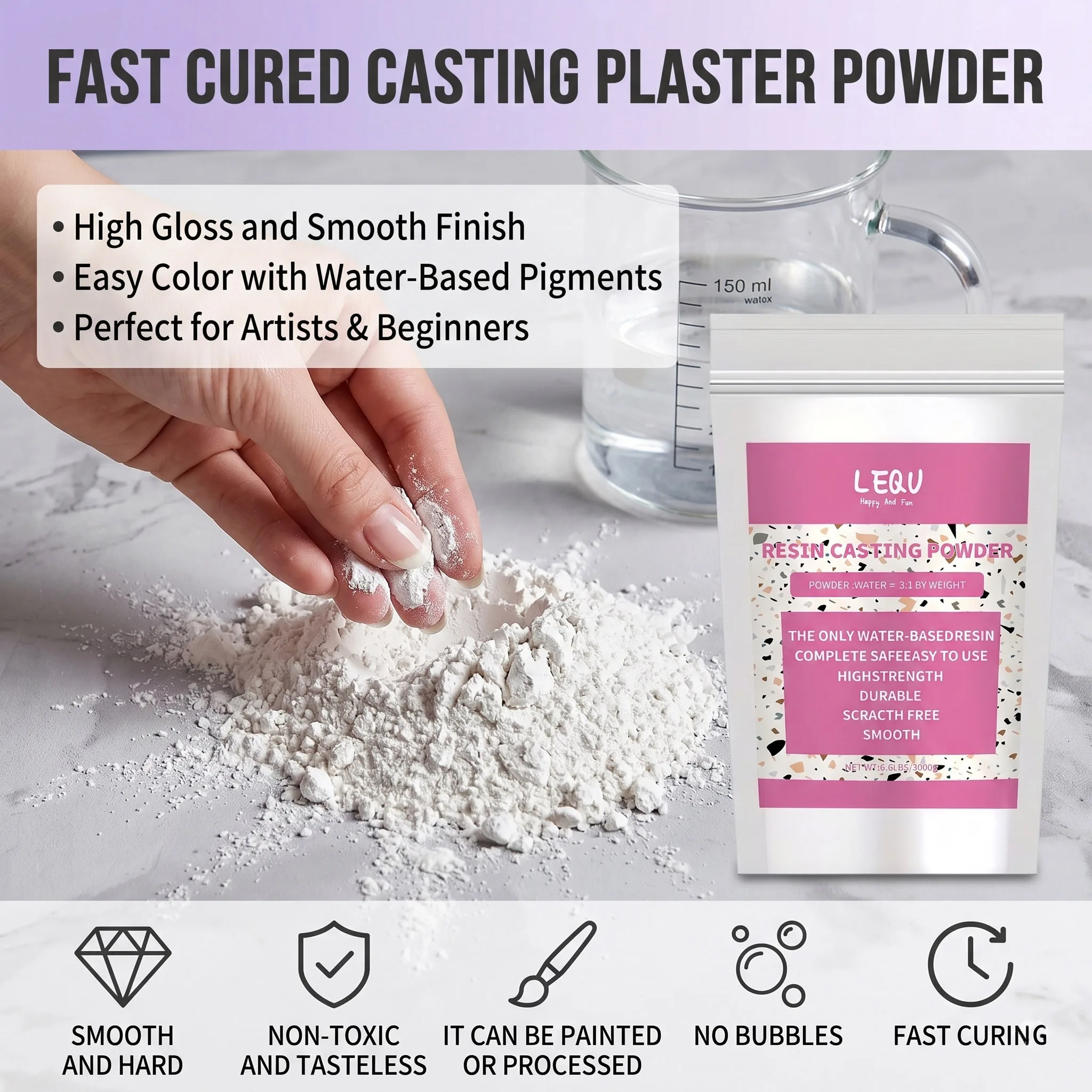 LEQU1000g2000g3000g Resin Casting Powder Non Toxic Fast Cure Water Based for DIY Sculpture Candle Holder Ornament Craft