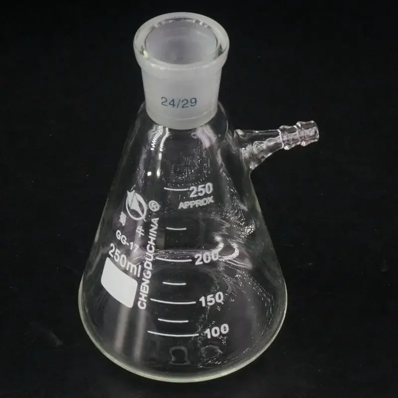 250ml 19/26 24/29 szlifowane szkło borokrzemianowe stożkowa kolba filtracyjna z bocznym ramieniem laboratorium szklane nauczanie — zdjęcie 2
