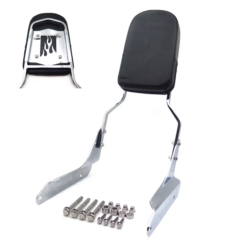 

Motorcycle Chrome Flame Backrest Sissy Bar with Leather Pad for Honda 1999-2007 VLX600/VT600C