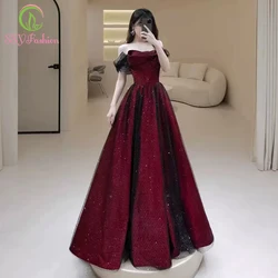 Customized Wine Red Evening Dress Banquet Elegant Simple Boat Neck A-line Polka Dots Prom Party Gowns Vestidos De Noche