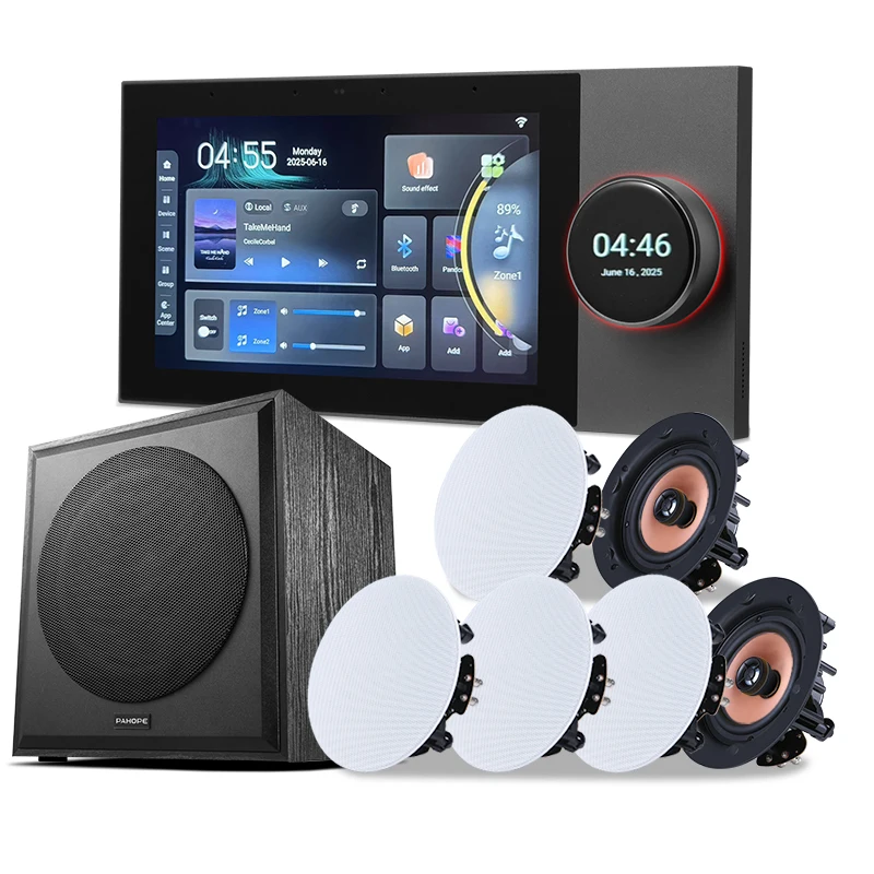 Smart Home Background Music System 7-Inch Tuya Touch Screen Control Panel 8 Channel Wall Amplifier With Ceiling Speaker