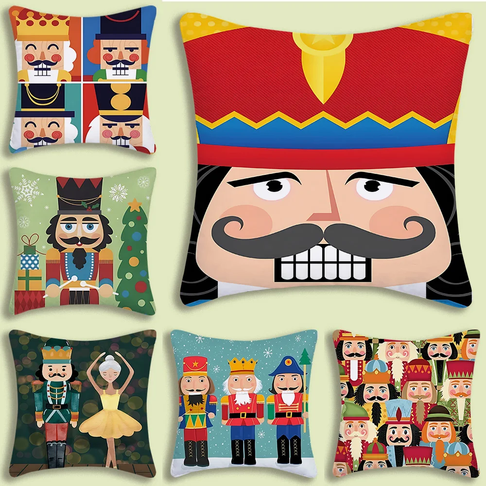 

Merry Christmas Nutcracker Pillow Covers Cartoon Sofa Decorative Home Double-sided Printing Short Plush Cute Cushion Cover