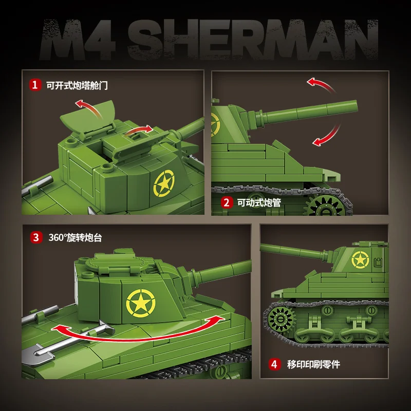 M4 Sherman Medium Tank Building Blocks  Bricks  Toys  WW2 Military Model of World War II 480PCS