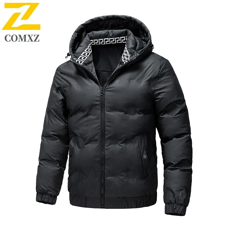 

COMXZ 2025 Хлебная куртка, однотонная мужская свободная повседневная ветрозащитная морозостойкая термолыжная подкладка, пальто с капюшоном, хлопковая стеганая куртка