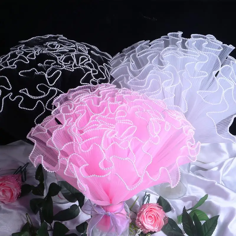 28cmx450cm Flower Wrapping Paper Pearl Wave Yarn Lace Mesh Florist Bouquet Party Valentine Gift Packaging Material Supplies