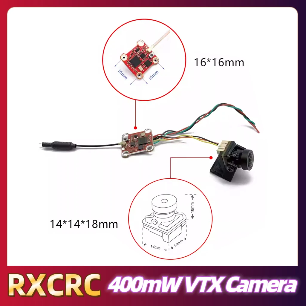RXCRC 5.8G module 400mW VTX Transmitter MINI Camera1200TVL 160°fov ,for FPV remote、control vehicles、fixed-wing aircraft ete.