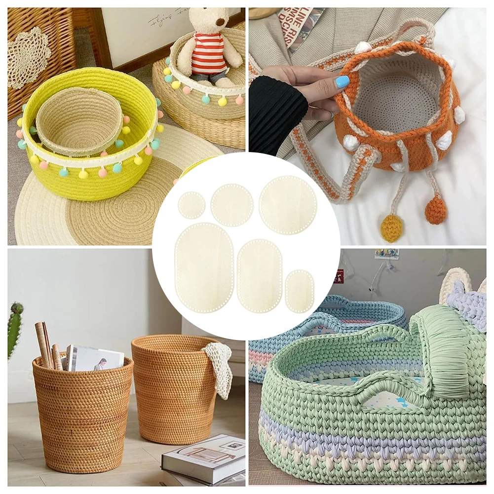 

6pcs Wood Basket Bottom Weaving Oval Round Wood Pieces Diy Craft Hand-Made Project Wood Bottoms Pre-Drilled Holes for Beginners