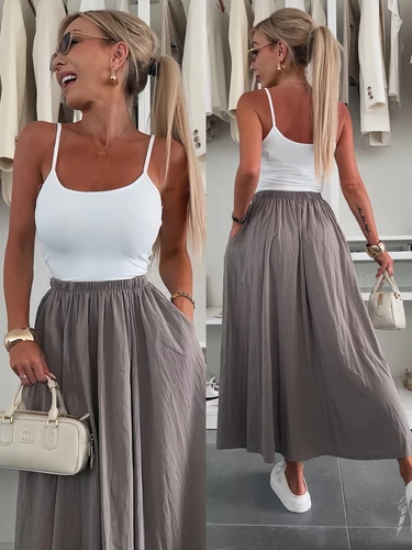 Falda plisada versátil ajustada retro con bolsillo largo midi a la moda para mujer