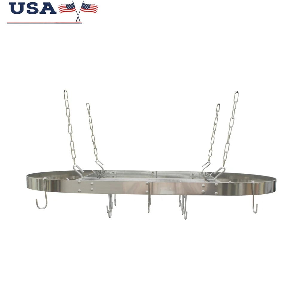 

Овальная подвесная полка для кастрюль из нержавеющей стали, 33-дюймовый кухонный органайзер с полкой на крючках, легкий доступ и экономия места